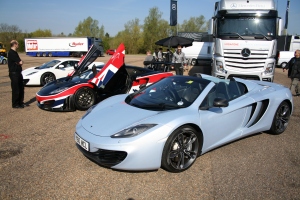A selection of MP4-12Cs, closest we have the open top, in the middle is the racing GT, and at the back is the coupe.